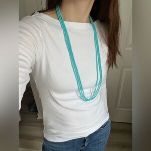 Vintage turquoise blue plastic beaded necklace-35”| Mid Century| Lot of 3